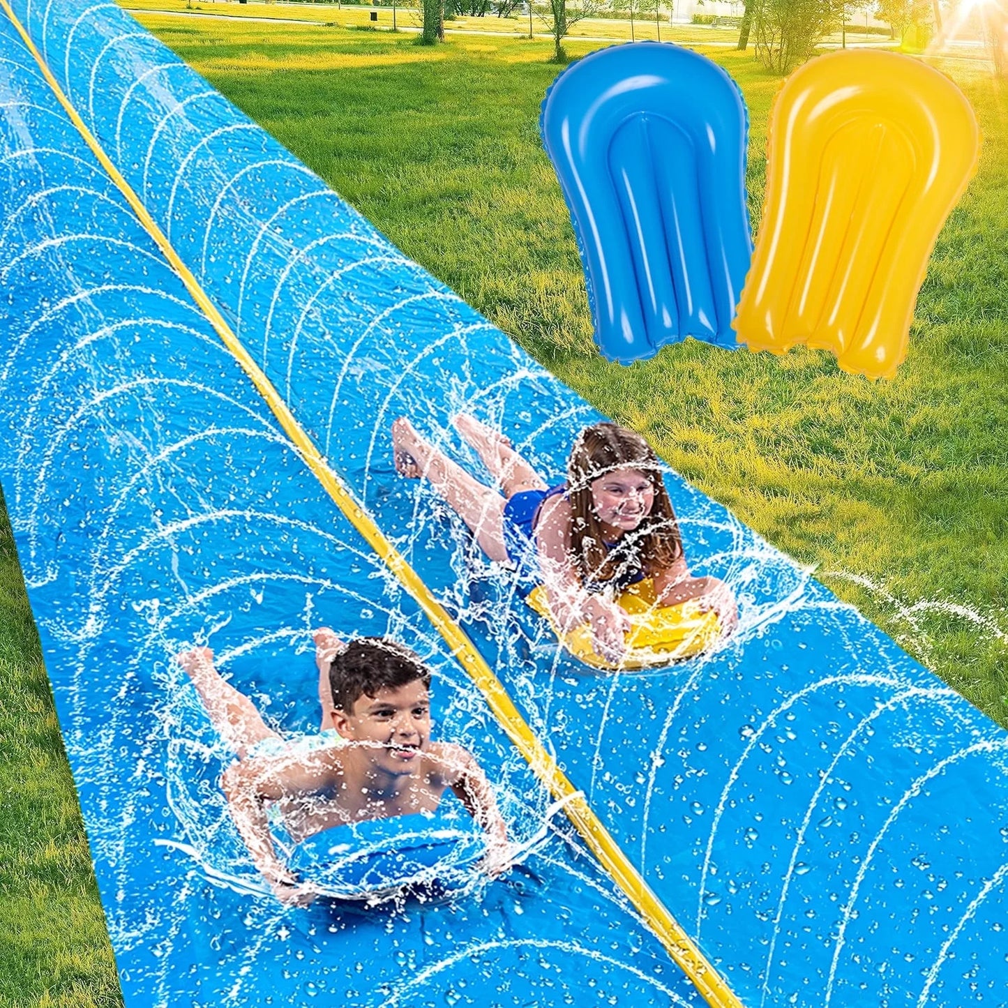 30Ft X 6Ft Huge Water Slide, Heavy Duty Lawn Water Slide with Built-In Sprinkler and 2 Slip Inflatable Boards for Summer Party