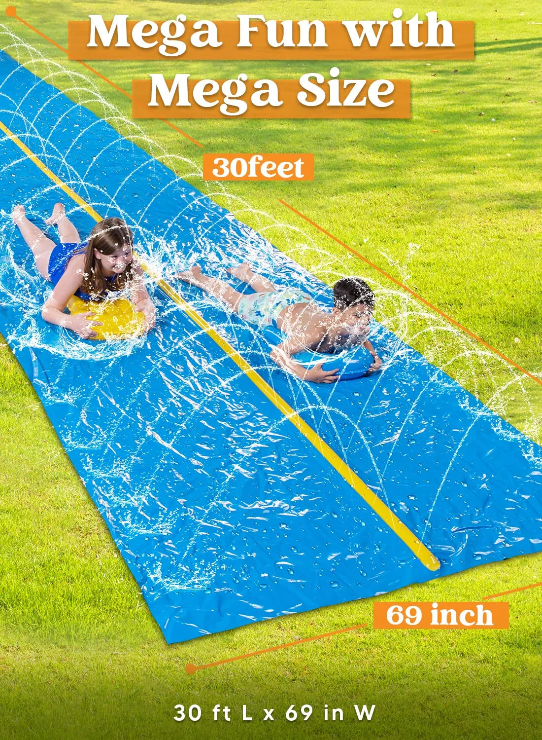 30Ft X 6Ft Huge Water Slide, Heavy Duty Lawn Water Slide with Built-In Sprinkler and 2 Slip Inflatable Boards for Summer Party
