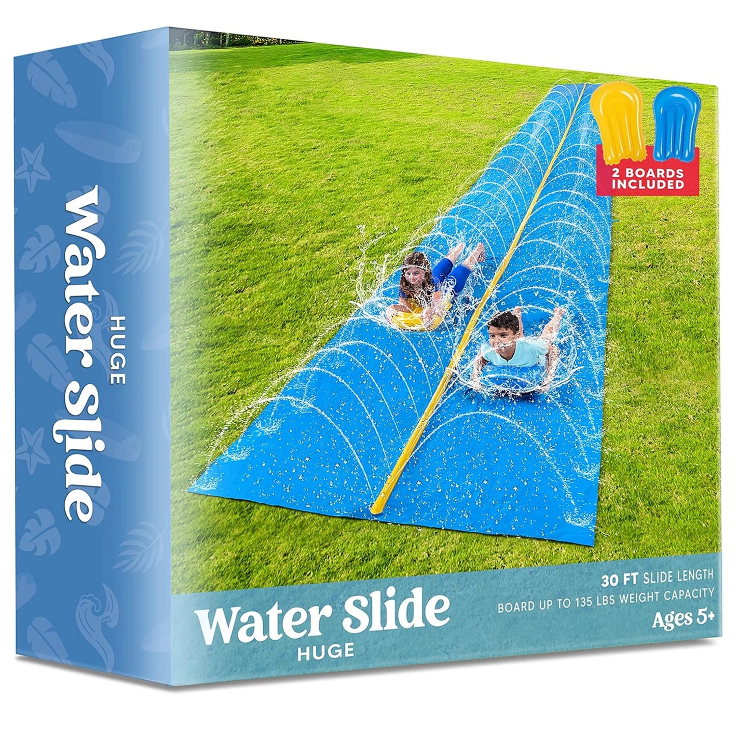 30Ft X 6Ft Huge Water Slide, Heavy Duty Lawn Water Slide with Built-In Sprinkler and 2 Slip Inflatable Boards for Summer Party
